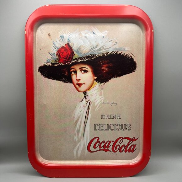 Vintage 1971 Coca Cola Serving Tray Hamilton King 1909 Girl Big Hat Metal Coke 1 - Picture 1 of 9